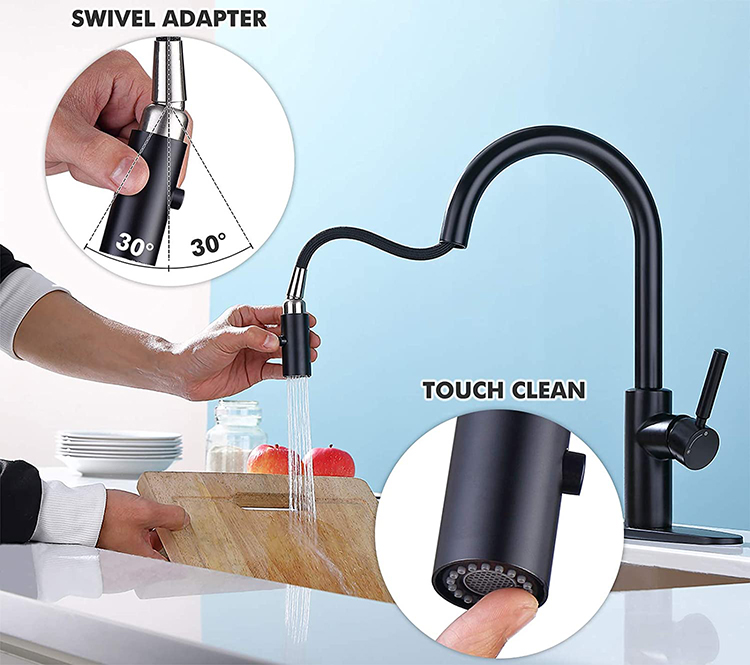 Amazon Hot Sale 304 Stainless Steel Kitchen Sink Water Mixer Black Color Pull Down Kitchen Faucet