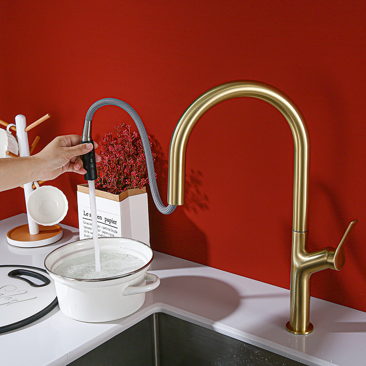 High Quality Gold Brushed Faucet SUS 304 Kitchen Faucet with Pull Down Sprayer Kitchen Sink Mixer Taps