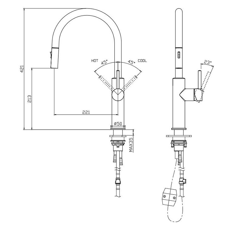 2 Functions Pull Down Kitchen Faucet Single Hole Single Handle Flexible Hose For Kitchen Faucet