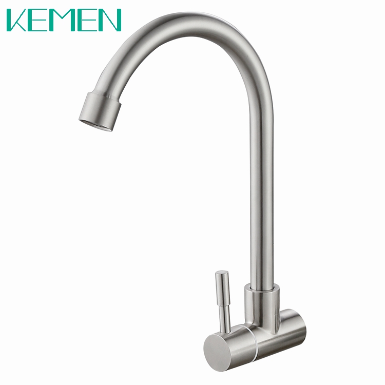 304 Stainless Steel Wall Mounted 360 Degree Wash Faucet Cold Water Mixer Kitchen Tap for Sink