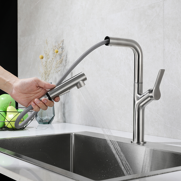 New Design Brushed Nickel Faucet Stainless Steel Single Hole Kitchen Sink Mixer Taps Pull Out Kitchen Faucet