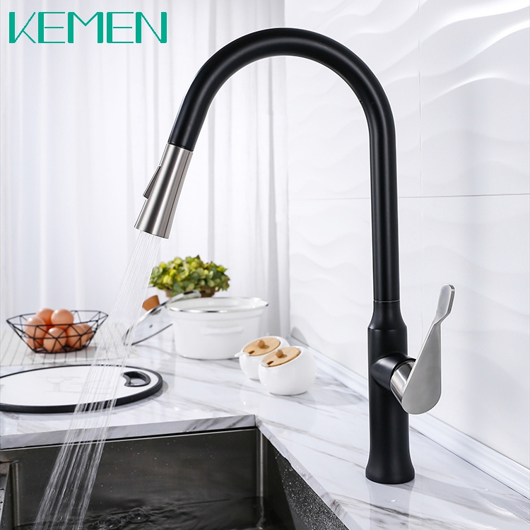 The New Design Single Handle Stainless Steel Mixer Black Water Faucet Pull-Down Kitchen Faucet