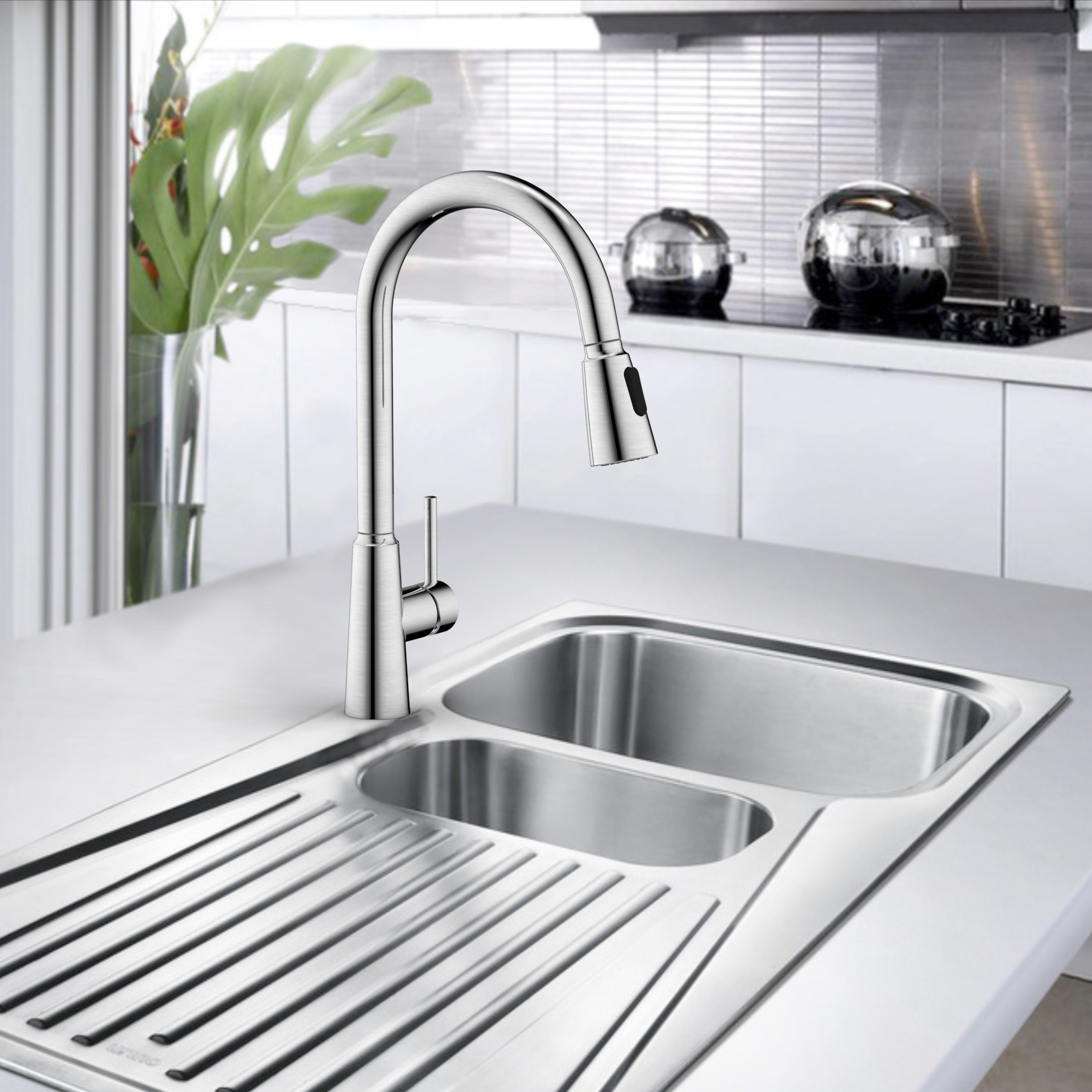 Modern Top Selling Single Handle Kitchen Faucet Taps Hot And Cold 304 Stainless Steel Kitchen Tap With Pull Down Spray