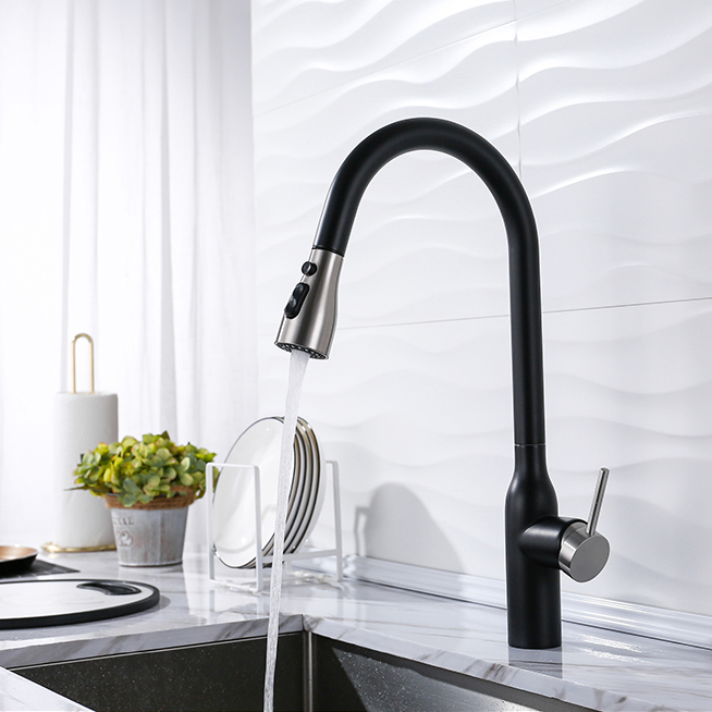 Brushed Nickel One-handle 304 Stainless Steel Kitchen Faucet With Pull Down Sprayer Tap Kitchen Shower Faucet