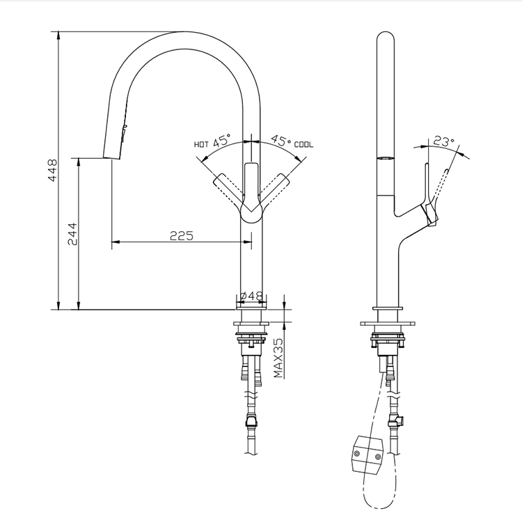 KEMEN Mixer Faucet Single Handle Tap Stainless Steel Black Kitchen Faucet with Pull Down Sprayer