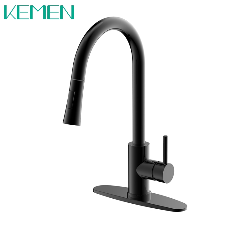 Lead Free Single Handle Black Faucet For Kitchen Pull Down Sprayer Kitchen Sink Faucet With Deck Plate