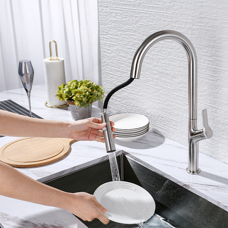 High Quality Single Handle Kitchen Sink Mixer 304 Stainless Steel Faucet Pull Down Kitchen Faucet