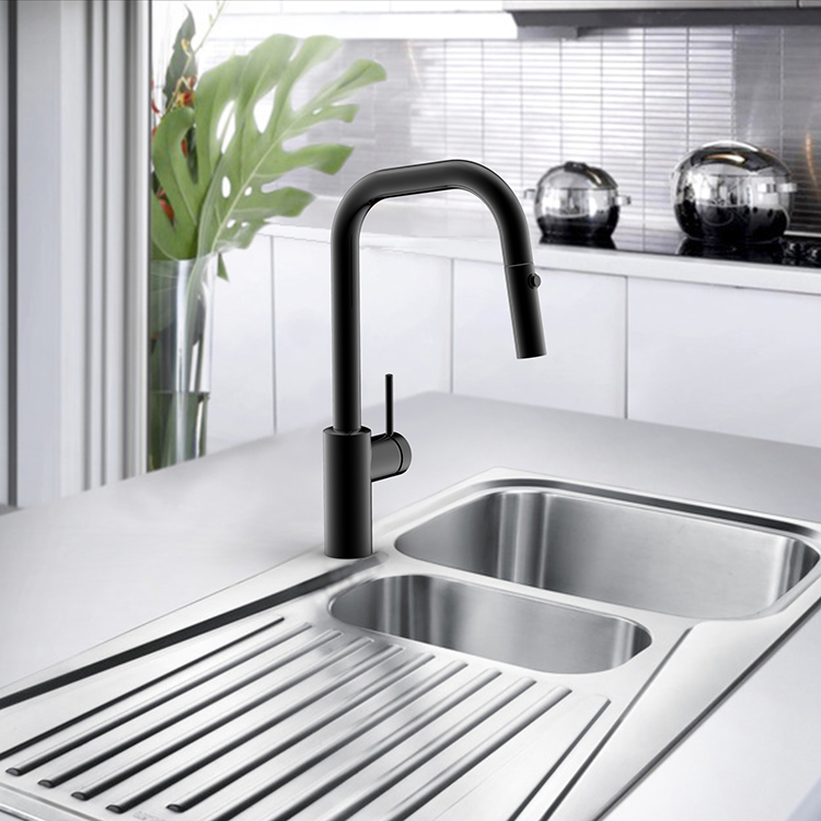 Modern Style 304 Stainless Steel Kitchen Sink Water Tap Black Color Pull Down Kitchen Faucet
